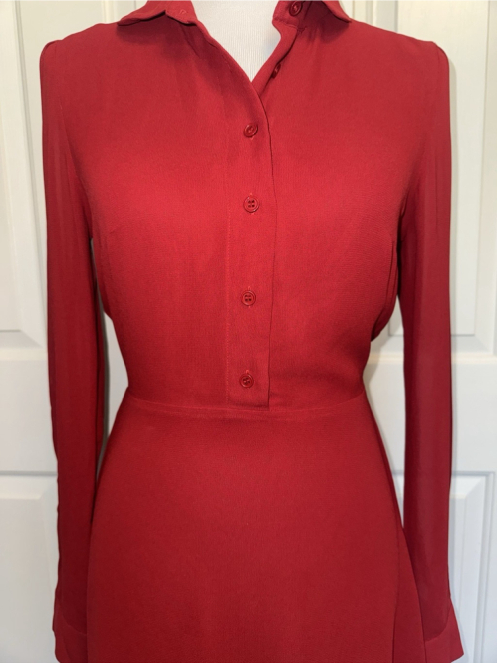Reformation Red Mini Dress Romantic Coquette Sheer Sleeves Ruffle Hem Feminine 4 - Picture 6 of 13